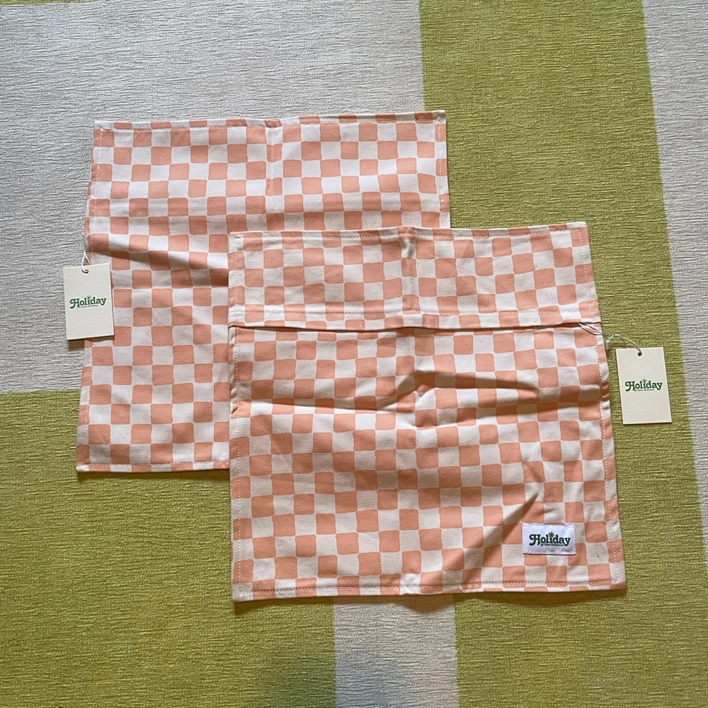 NWT Holiday The Label Kokomo Pillow Cover in Peach Checkerboard, 15”